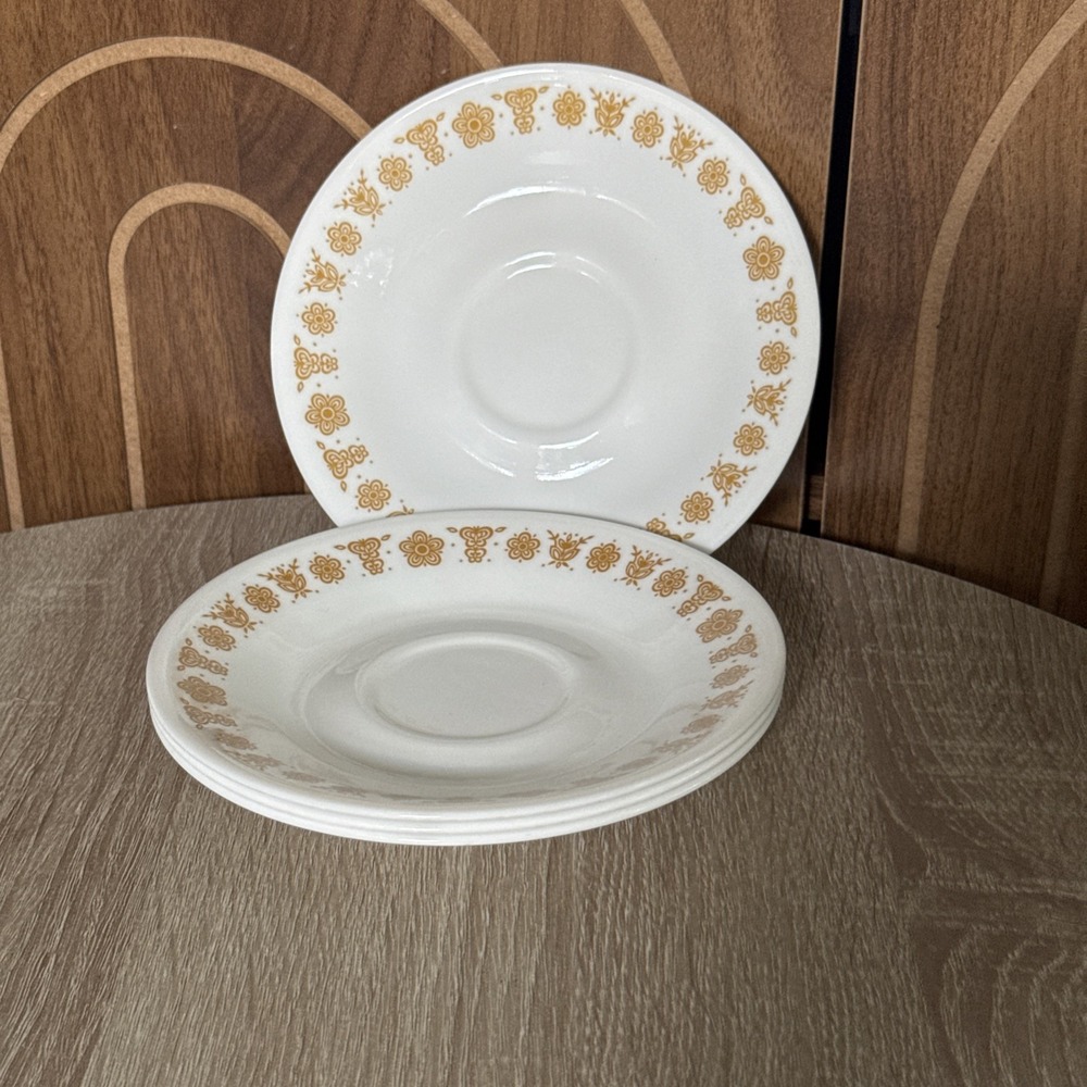Lot Of 4 Vintage Corelle Corning 6 1/4" Butterfly Gold Saucer Plates